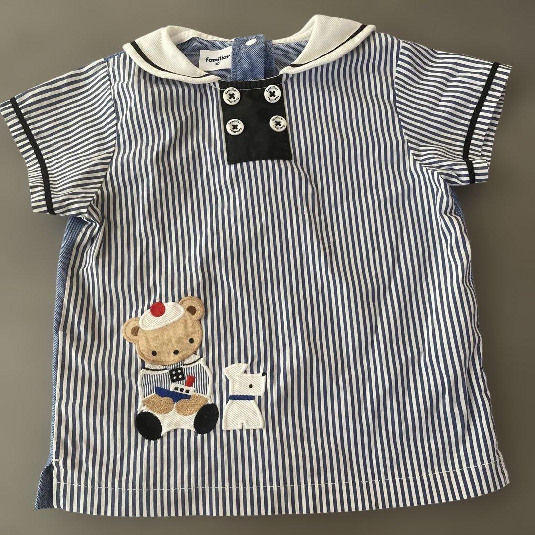 familiar ファミリア　ストライプ セーラー襟 Tシャツ 90