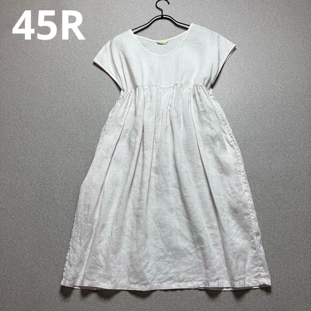 【リネン100% R刺繍】45R ノースリーブワンピース フレンチスリーブ