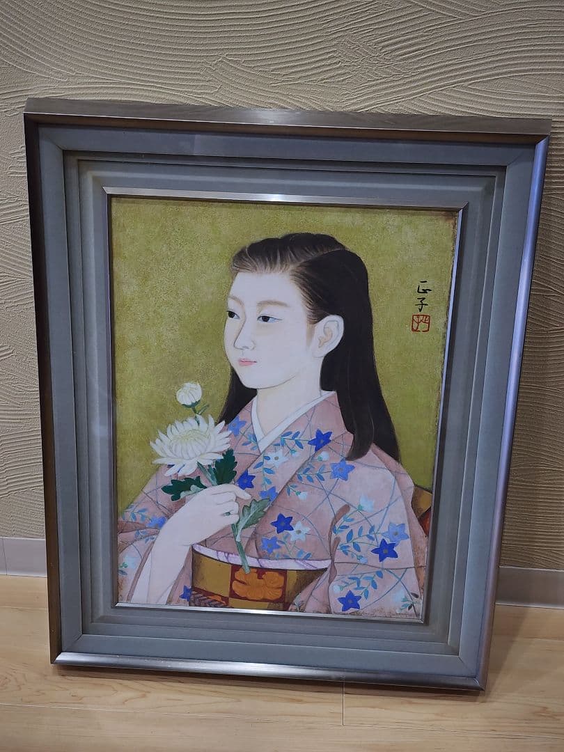 真作 田代正子 日本画「娘」画寸 34cm×46cm 神奈川県出身 日展会友