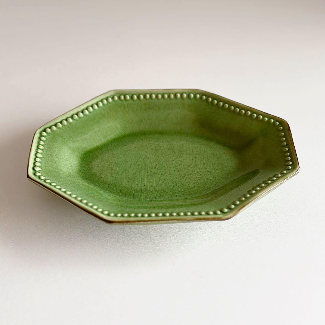 オクトゴナル ラヴィエ フランス 南仏陶器 緑釉 A