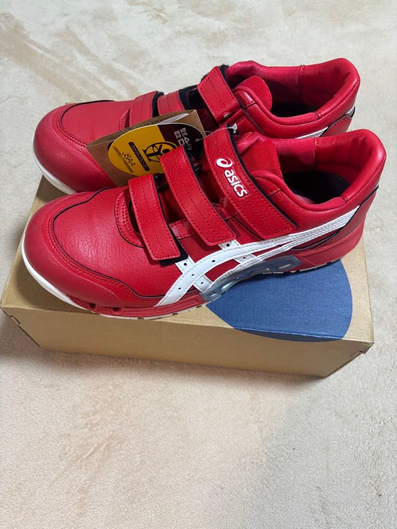 asics 赤 レザー 安全靴 ベルト付き