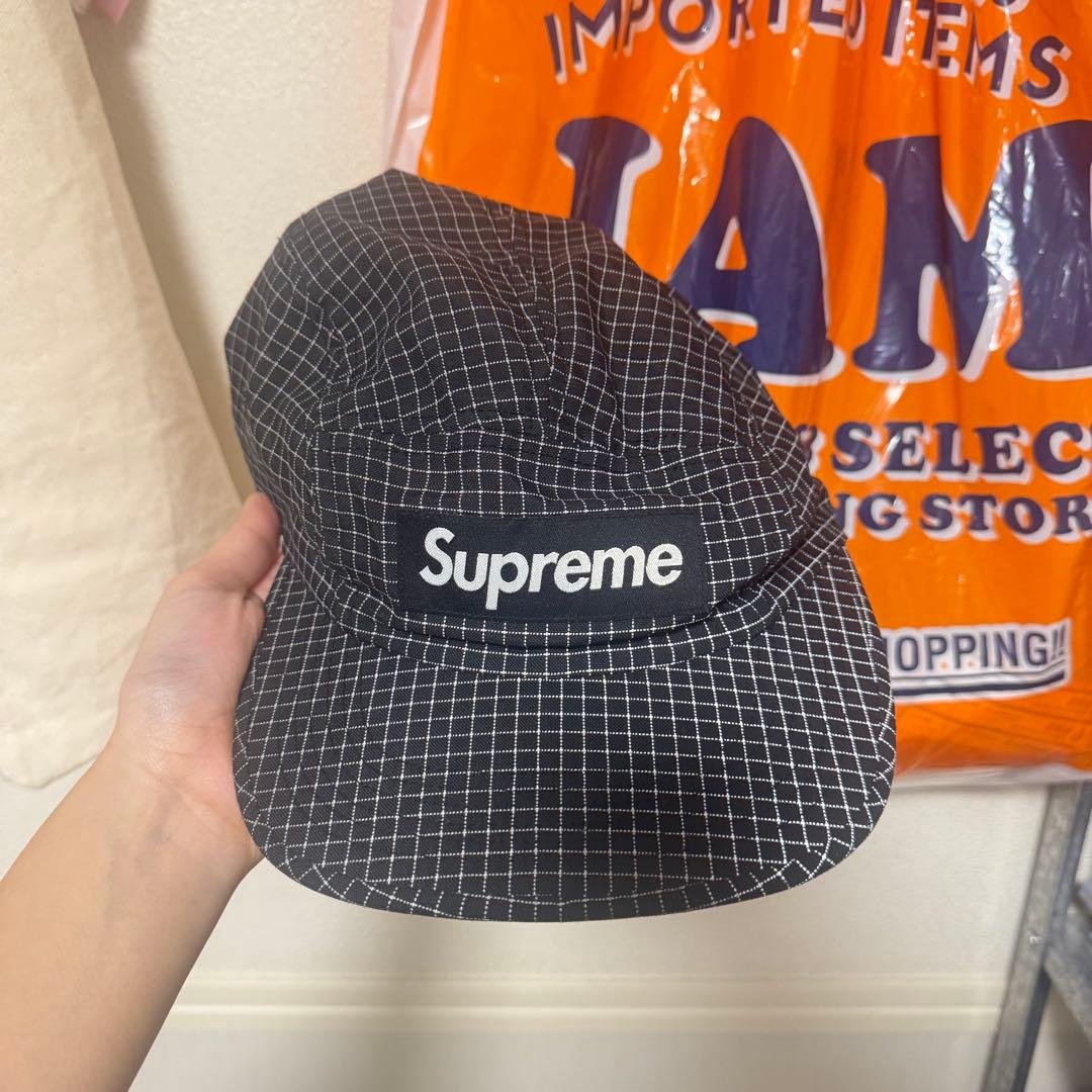 Supreme チェック柄キャップ ブラック　ボックスロゴ