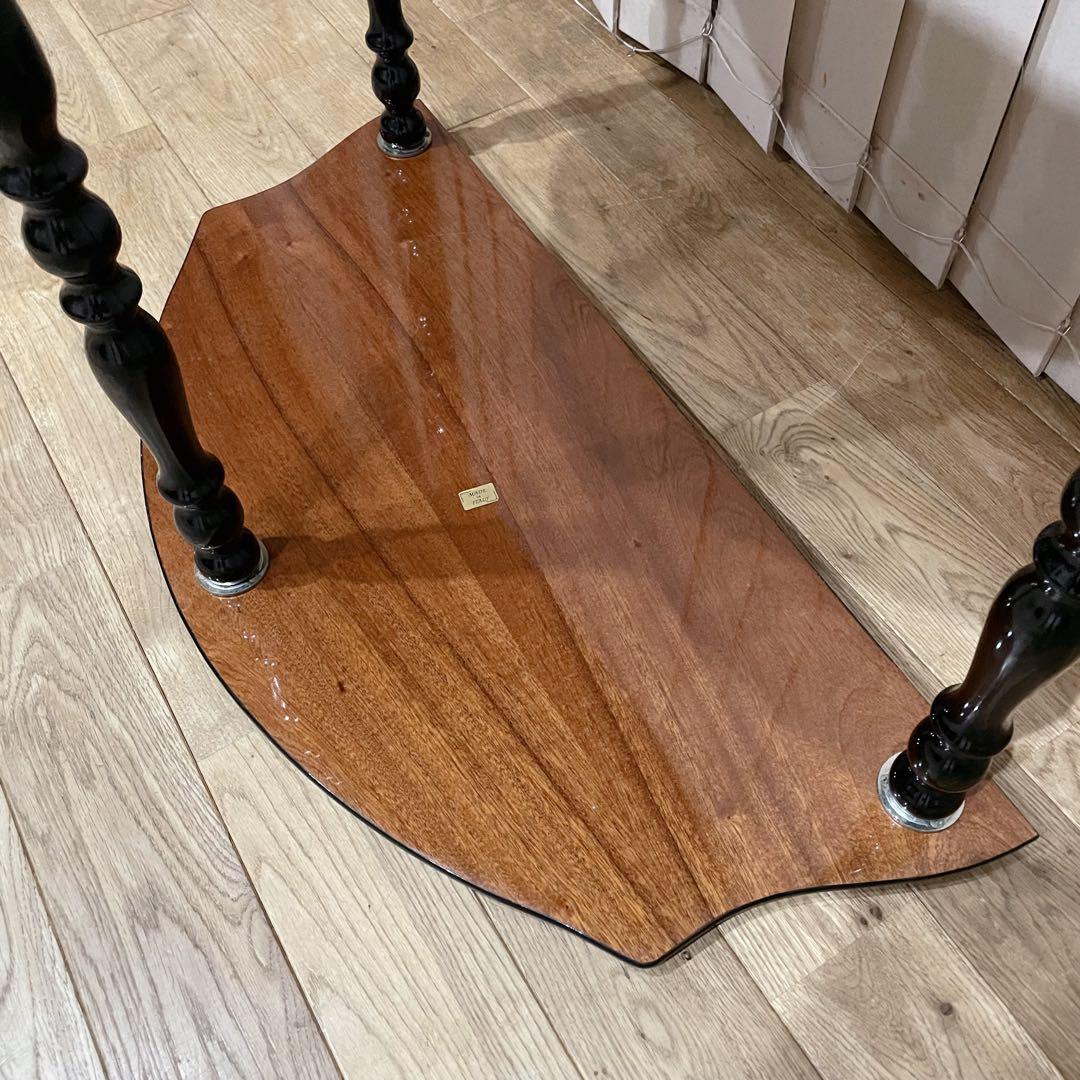 イタリア製　ビンテージ　コンソール　テーブル　象嵌　花柄　装飾　半月型　木製　緑