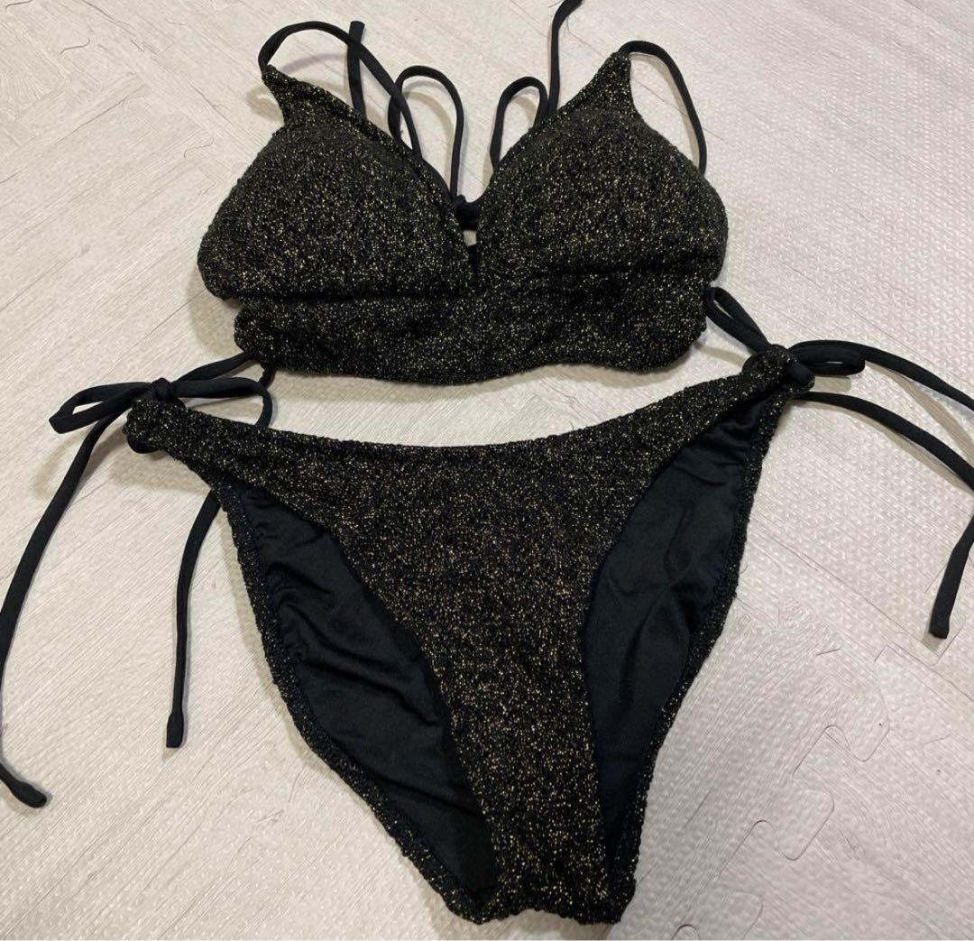 ALENCY ラメニットビキニ ブラック　アレンシー　ぴとちゃん　水着　黒