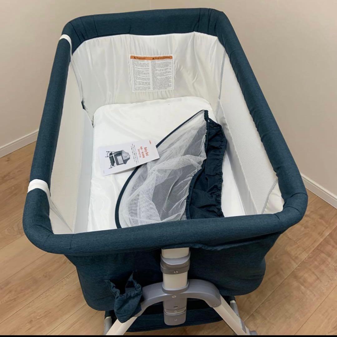 【美品】Vinonä ダークブルー ベビーベッド 折りたたみ