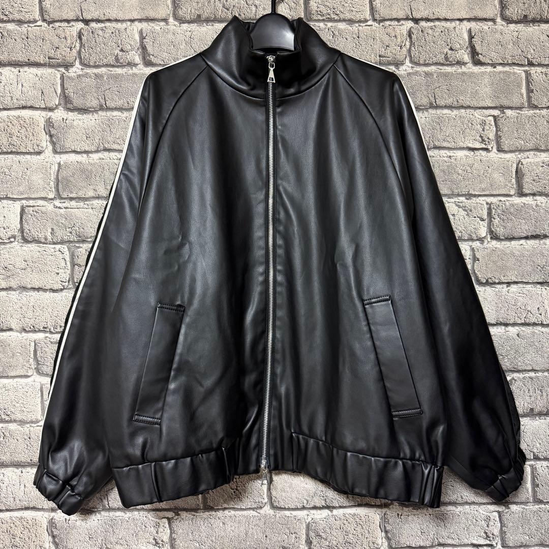 【美品】HARE　フェイクレザードルマントラックジャケット　ブラック　ブルゾン