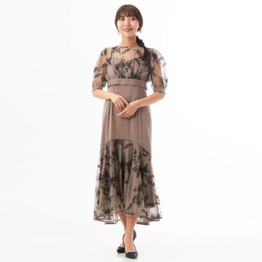 【新品】ドリードール 結婚式 バイカラーエンブロイダリーセットドレス　モカ/M