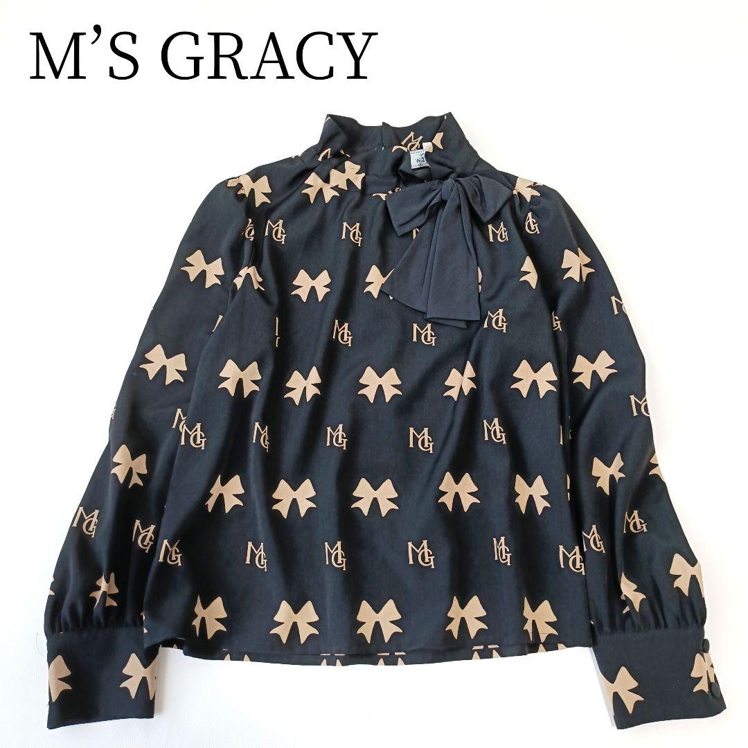 【エムズグレイシー/M’S GRACY】長袖ブラウス　リボン　ロゴ　近年モデル