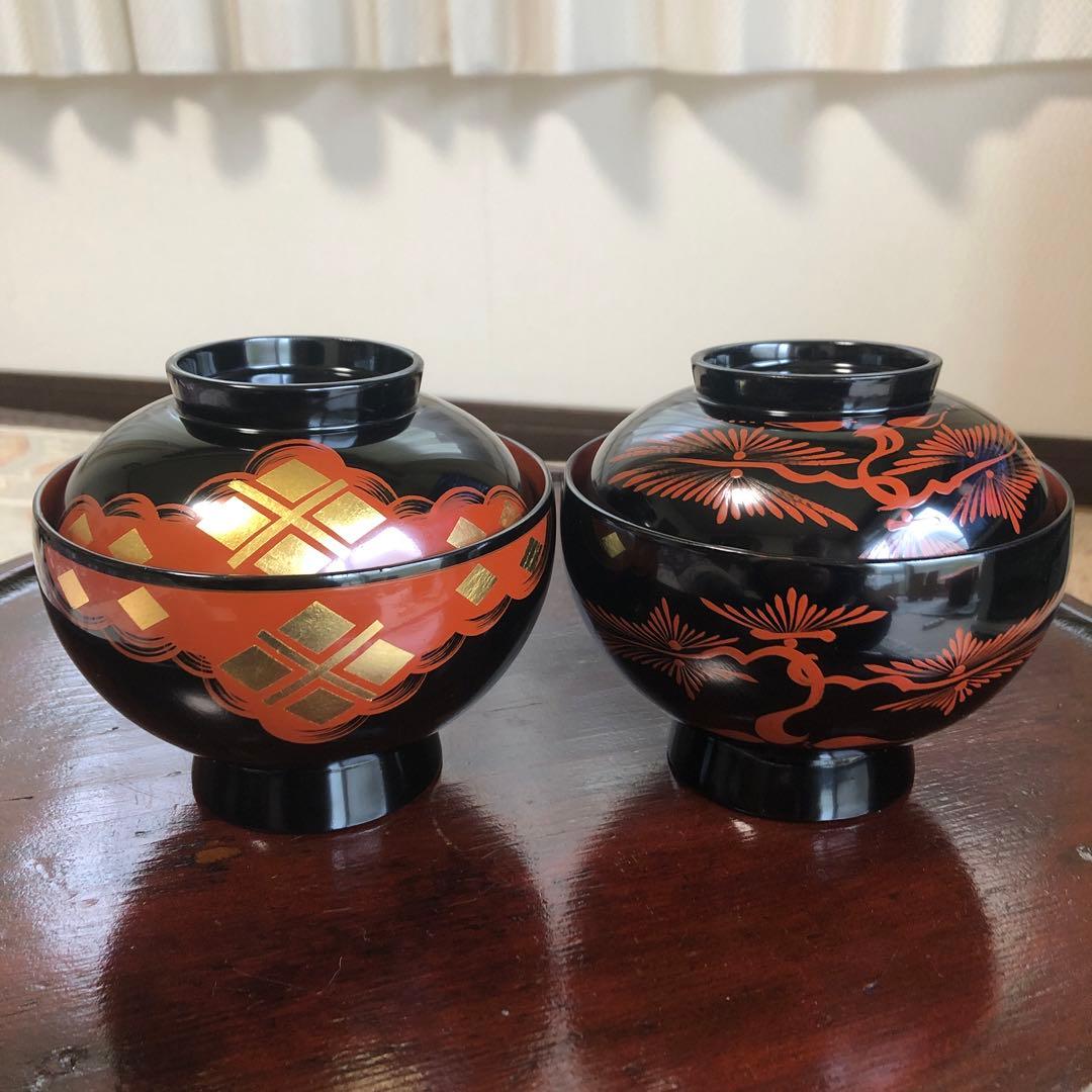 秀衡塗・秀衡椀・フタ付き・2客セット・天然木・木箱入り・レア・未使用保管品