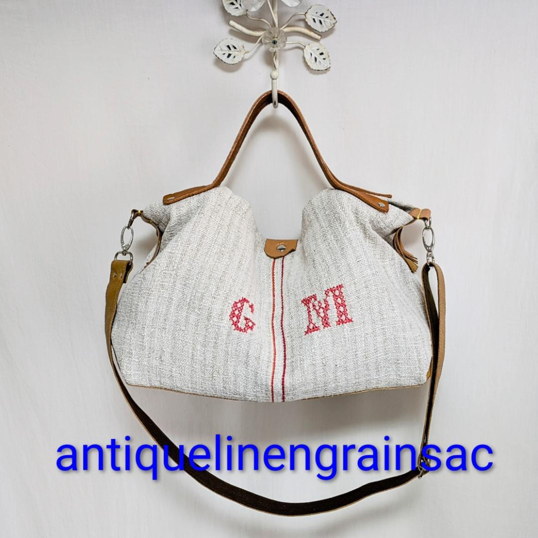 ハンドメイドantiquelinenspunグレインサック×牛革３WAY