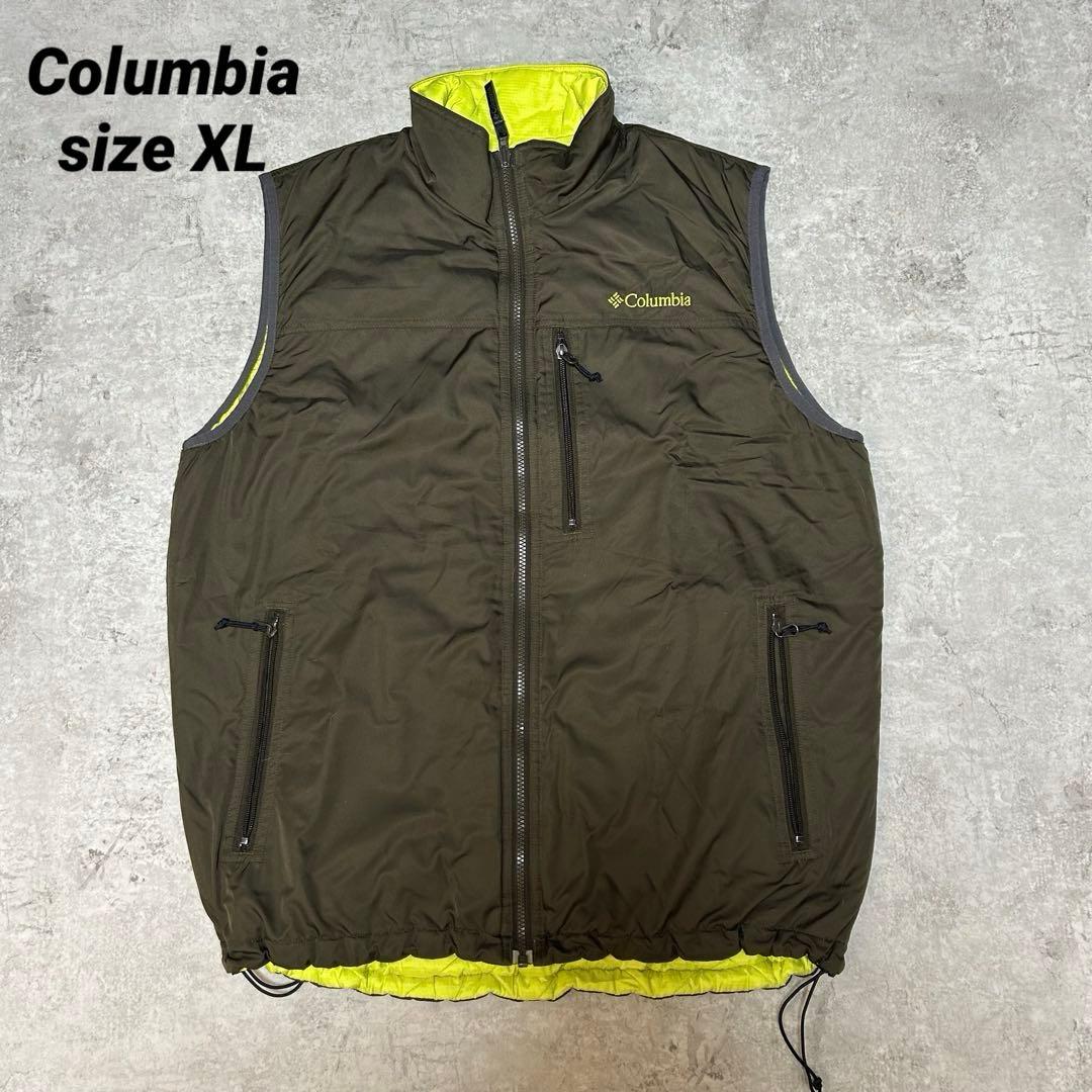 Columbia プリマロフト リバーシブル 中綿 ベスト カーキ 黄緑 XL