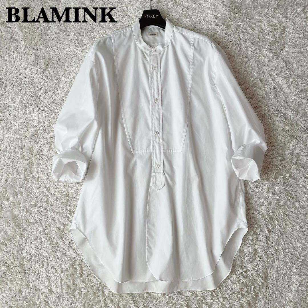 【美品】ブラミンク バンドカラーオーバーサイズワイドシャツ 白