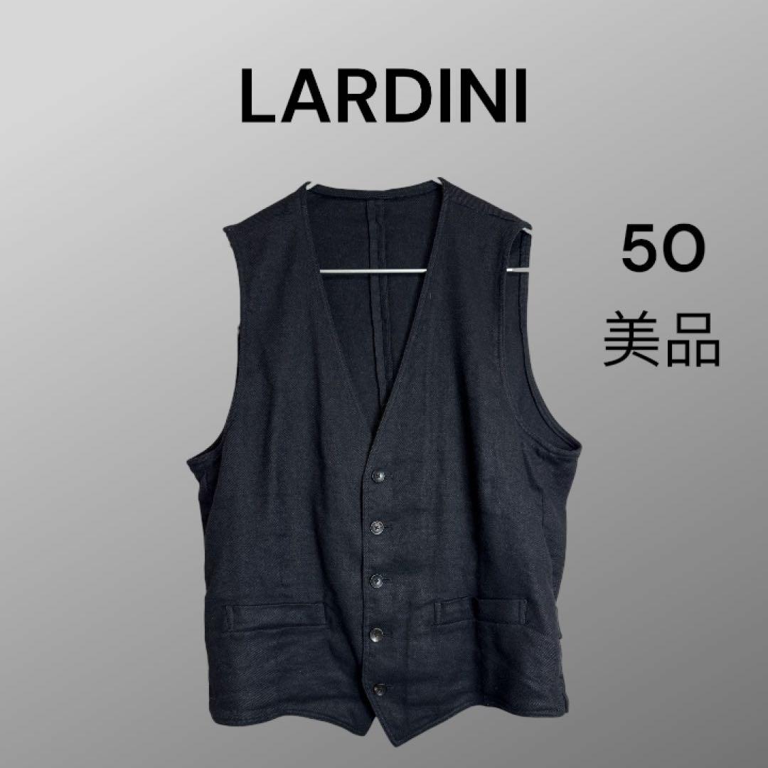 LARDINI リネンウール ジレ ベスト ブラック 50 REG