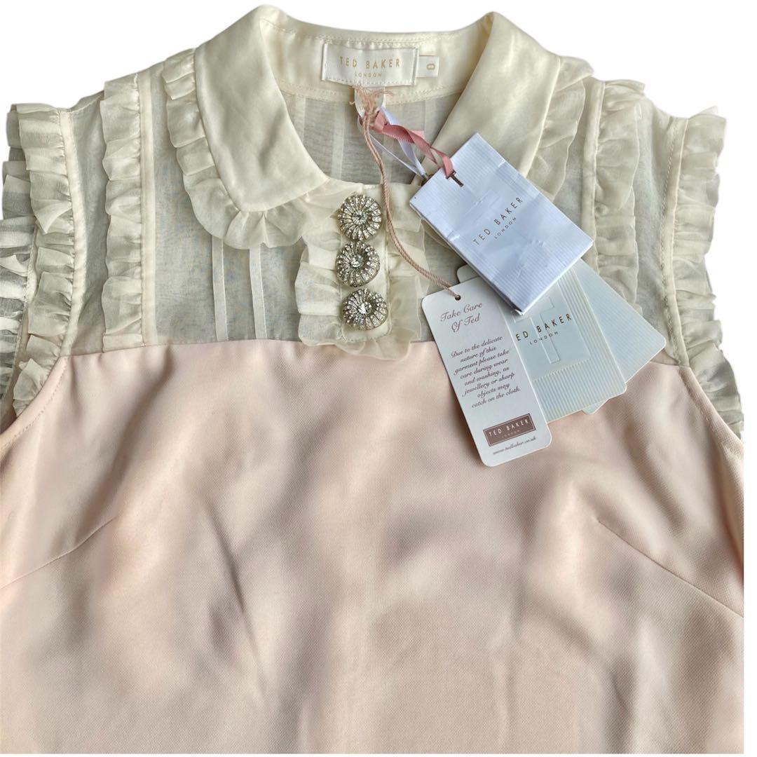 TED BAKER フリル ビジュー ノースリーブ ワンピース