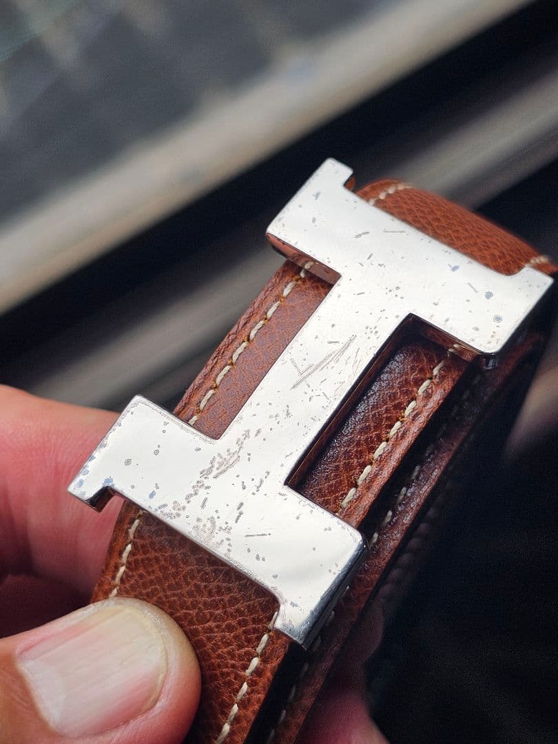 エルメス H型バックル リバーシブルレザーベルト 保存袋付き 87cm