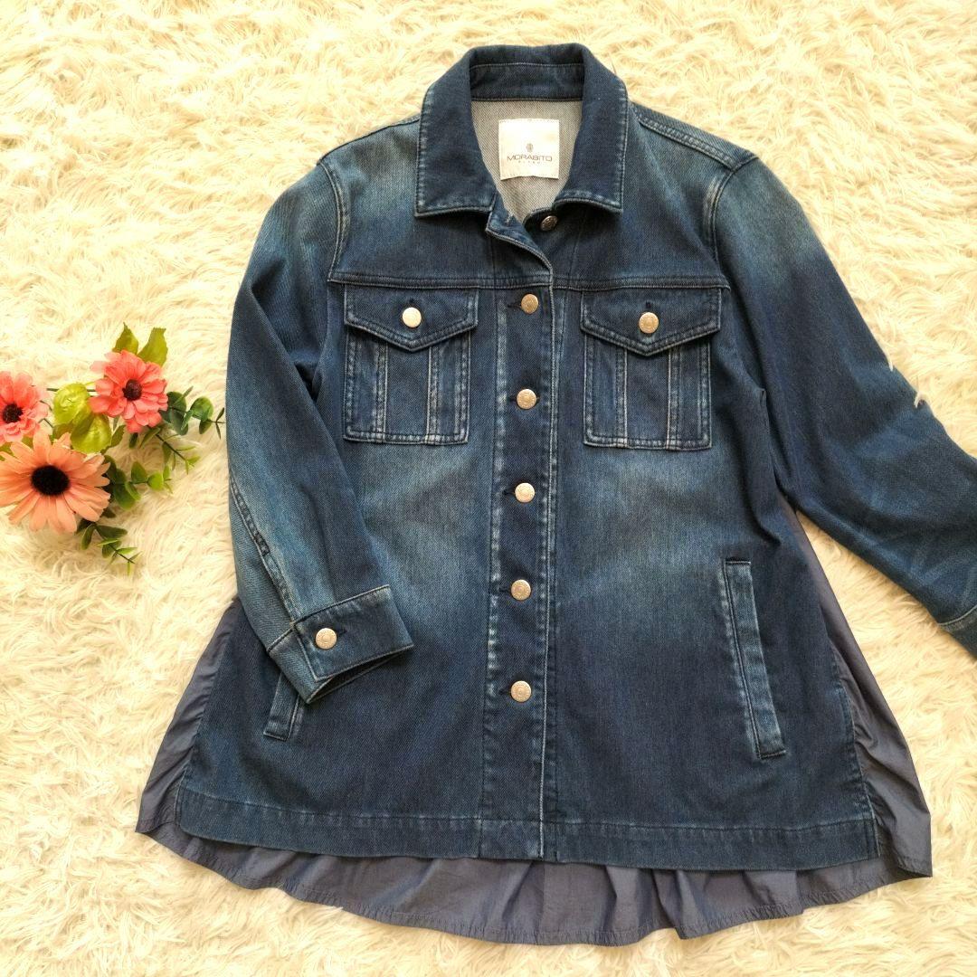 モラビト デニムジャケット 異素材　切替え　七分袖　40L