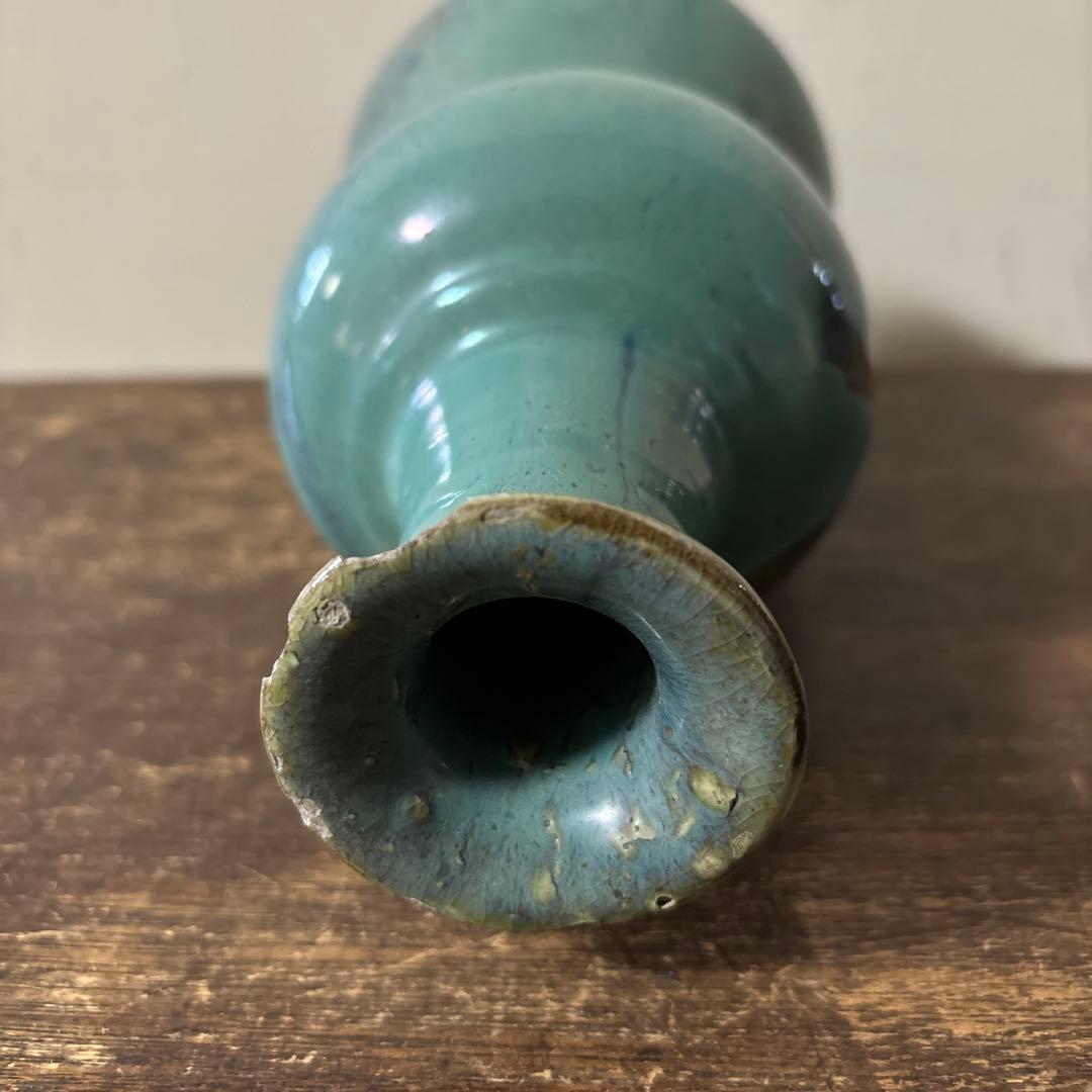 琉球　ユシビン 緑釉瓢形瓶　やちむん.壺屋焼.柳宗悦.民藝.アンティーク.李朝