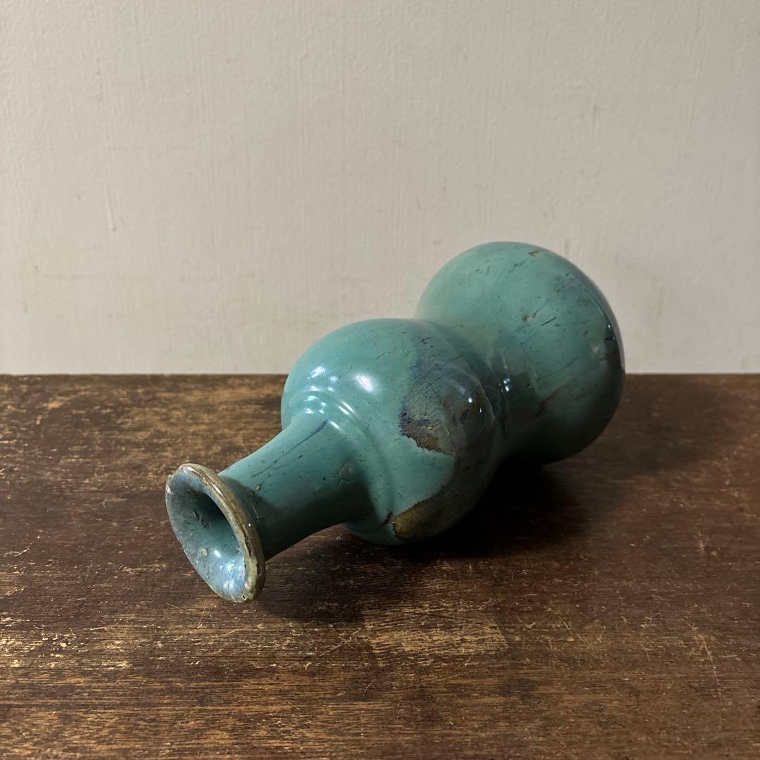 琉球　ユシビン 緑釉瓢形瓶　やちむん.壺屋焼.柳宗悦.民藝.アンティーク.李朝