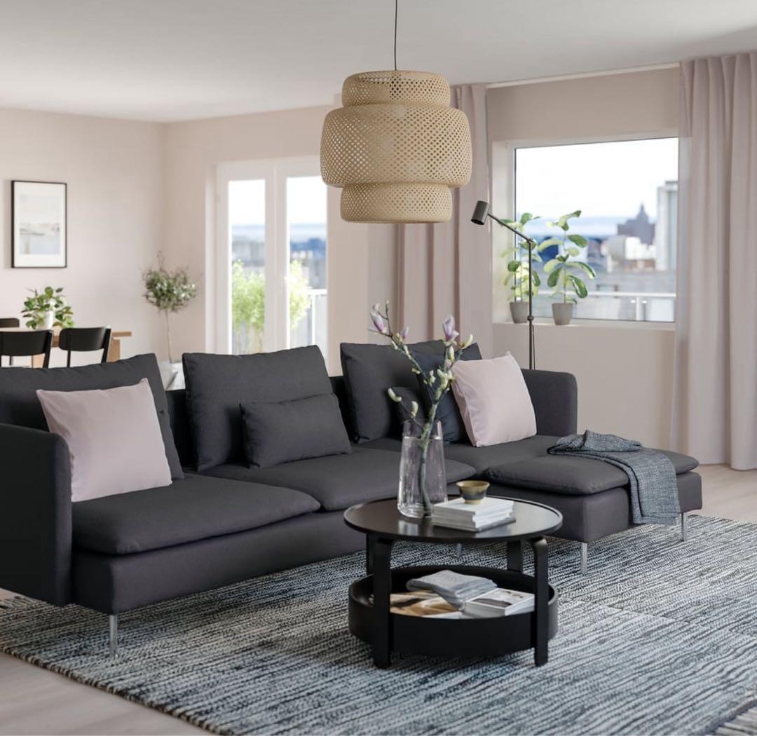 【美品】IKEA ソーデルハムン 4人掛けソファ（3人掛け＋寝椅子）ダークグレー