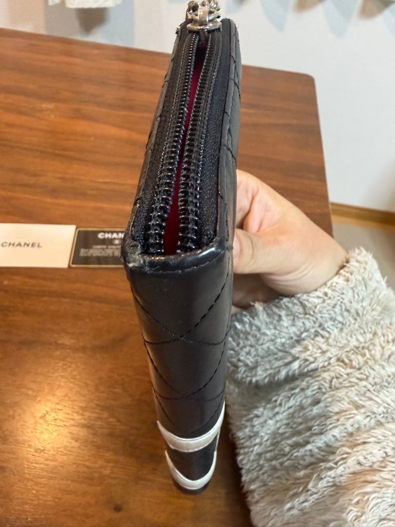 CHANEL ブラック キルティング 長財布　カンボンライン