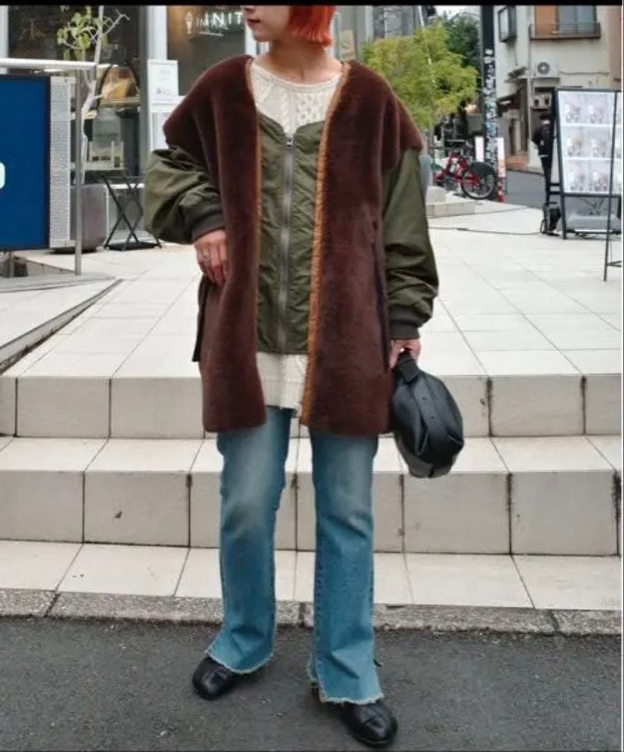 美品　【etsinta/エシンタ】ファー切替ジャケット　ブラウン