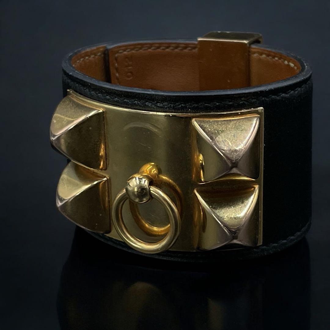 鑑定済み　エルメス コリエドシアン ブレスレット バングル レザー　ブラック