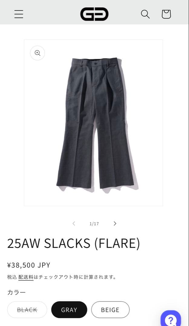 goatessence　25AW SLACKS (FLARE) キャップセット