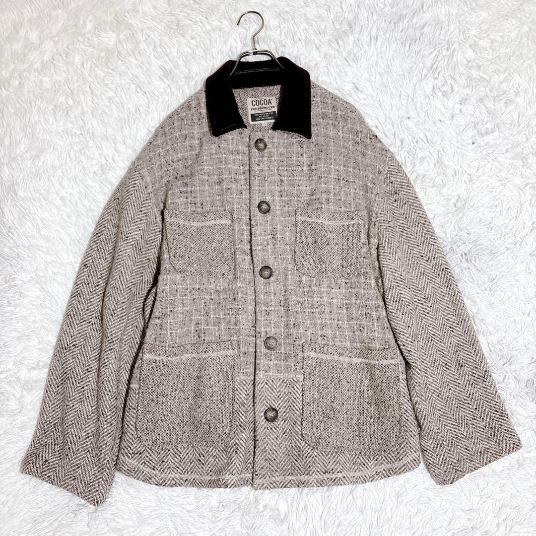 希少 イタリア製 ヘリンボーン ツイード ジャケット L ワーク 一点物