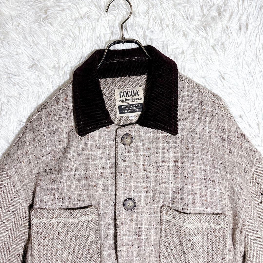 希少 イタリア製 ヘリンボーン ツイード ジャケット L ワーク 一点物