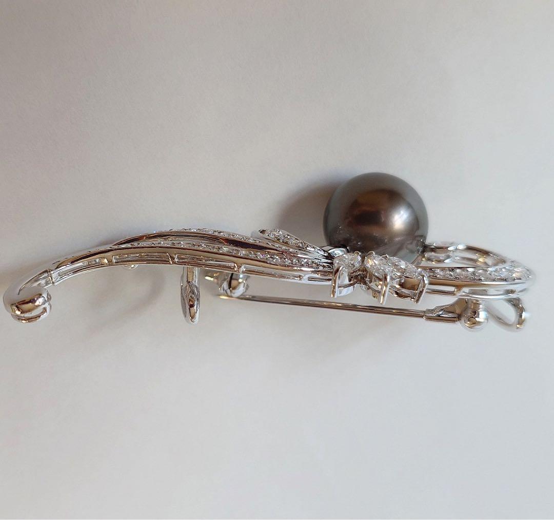 【MIKIMOTO】☆ダイヤ＋黒蝶真珠☆ ブローチ&帯留め