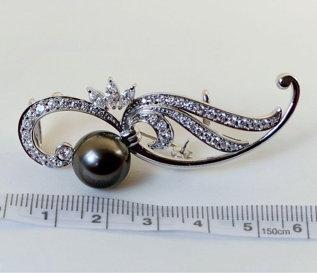 【MIKIMOTO】☆ダイヤ＋黒蝶真珠☆ ブローチ&帯留め