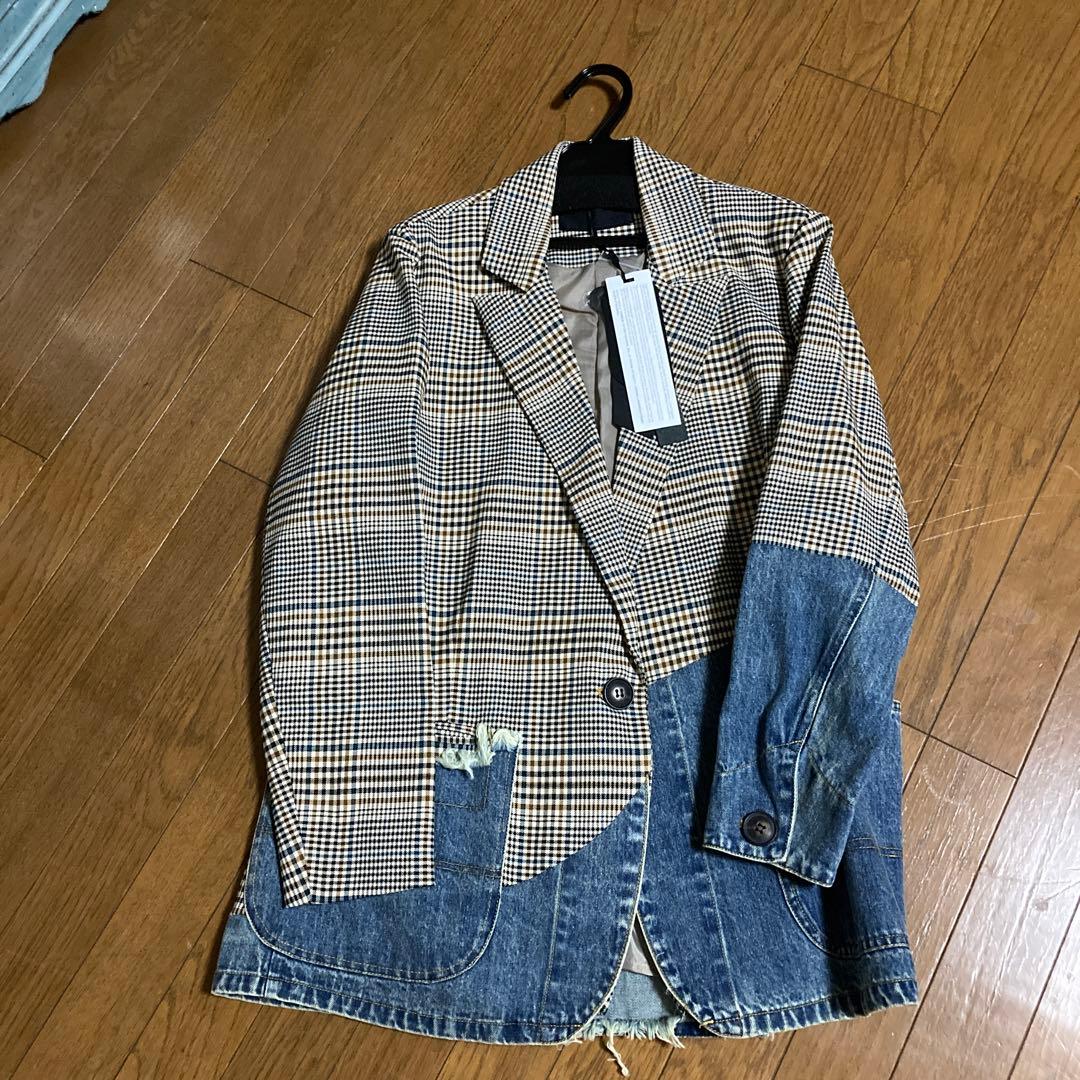 新品 ミカーレ・ミカーレ　ドッキングジャケット　デニム チェック　risley