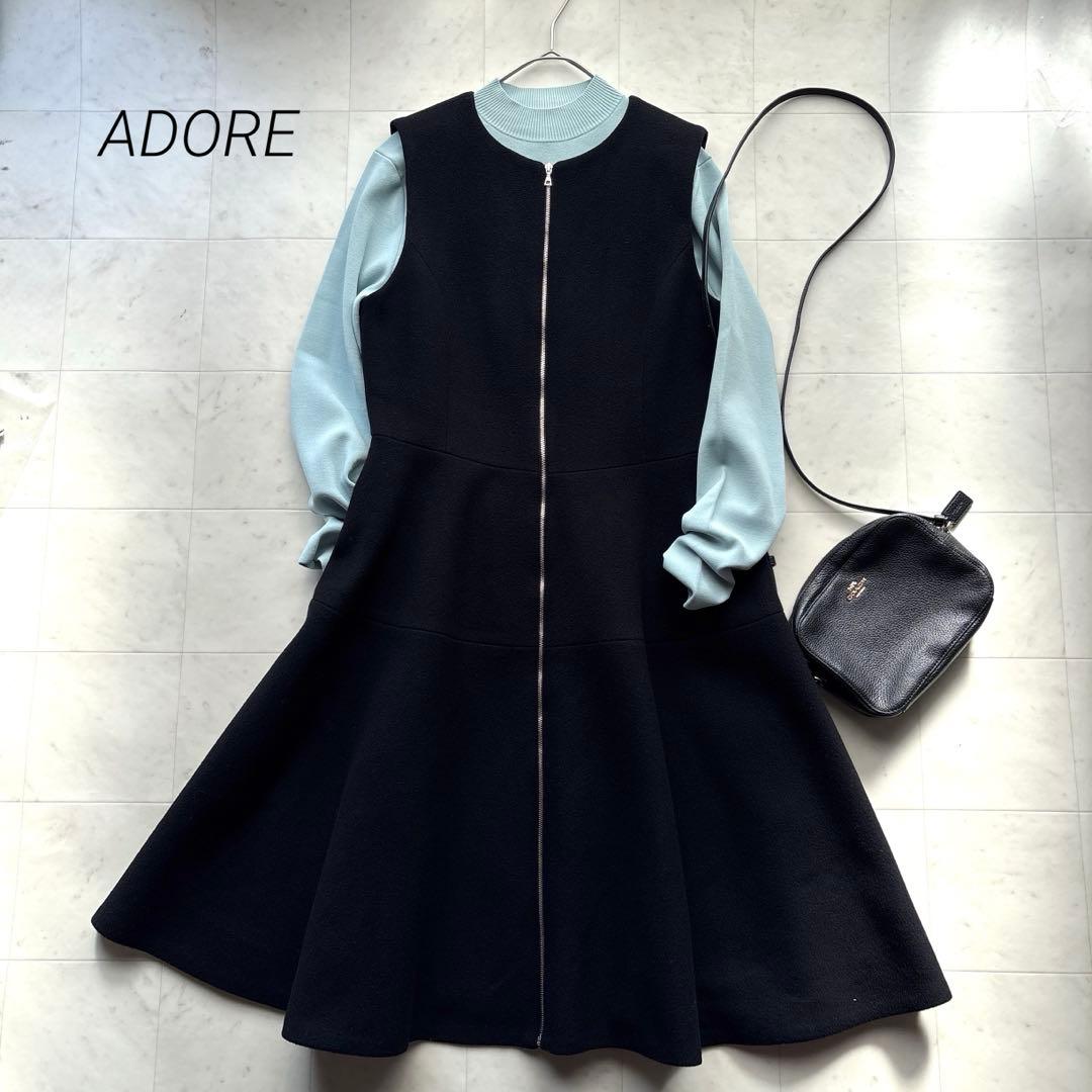 アドーア ウール ジャンパースカート 黒 ブラック 38サイズ Aライン
