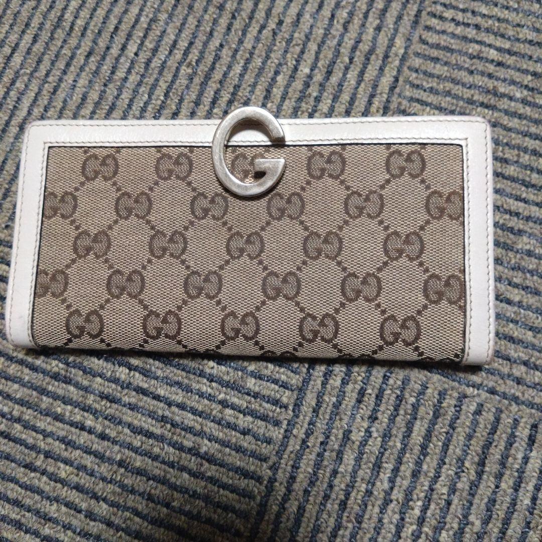 GUCCI グッチ 長財布 GGキャンバス Gロゴ金具 ホワイト ベージュ
