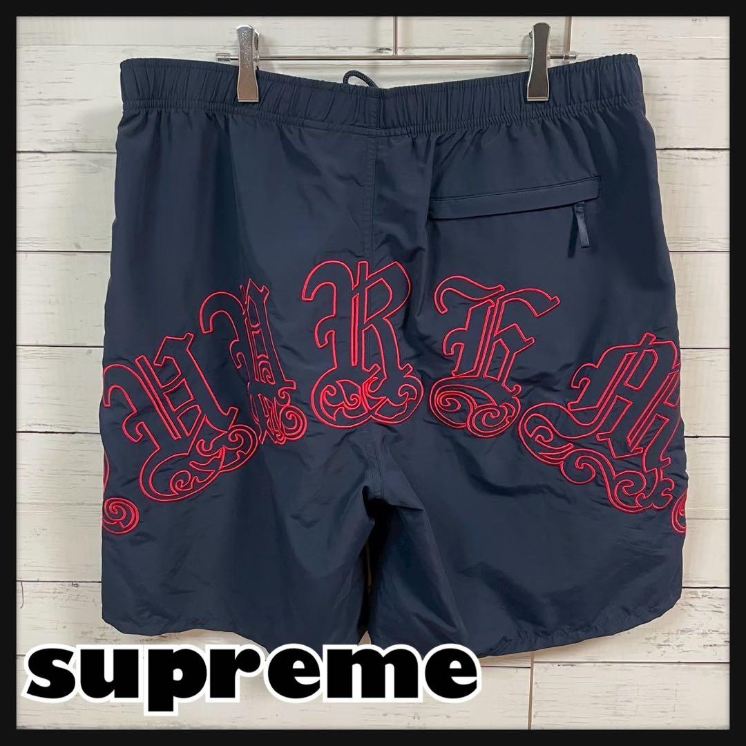 1【人気L】シュプリーム☆刺繍オールドイングリッシュ ハーフパンツ極美品7163