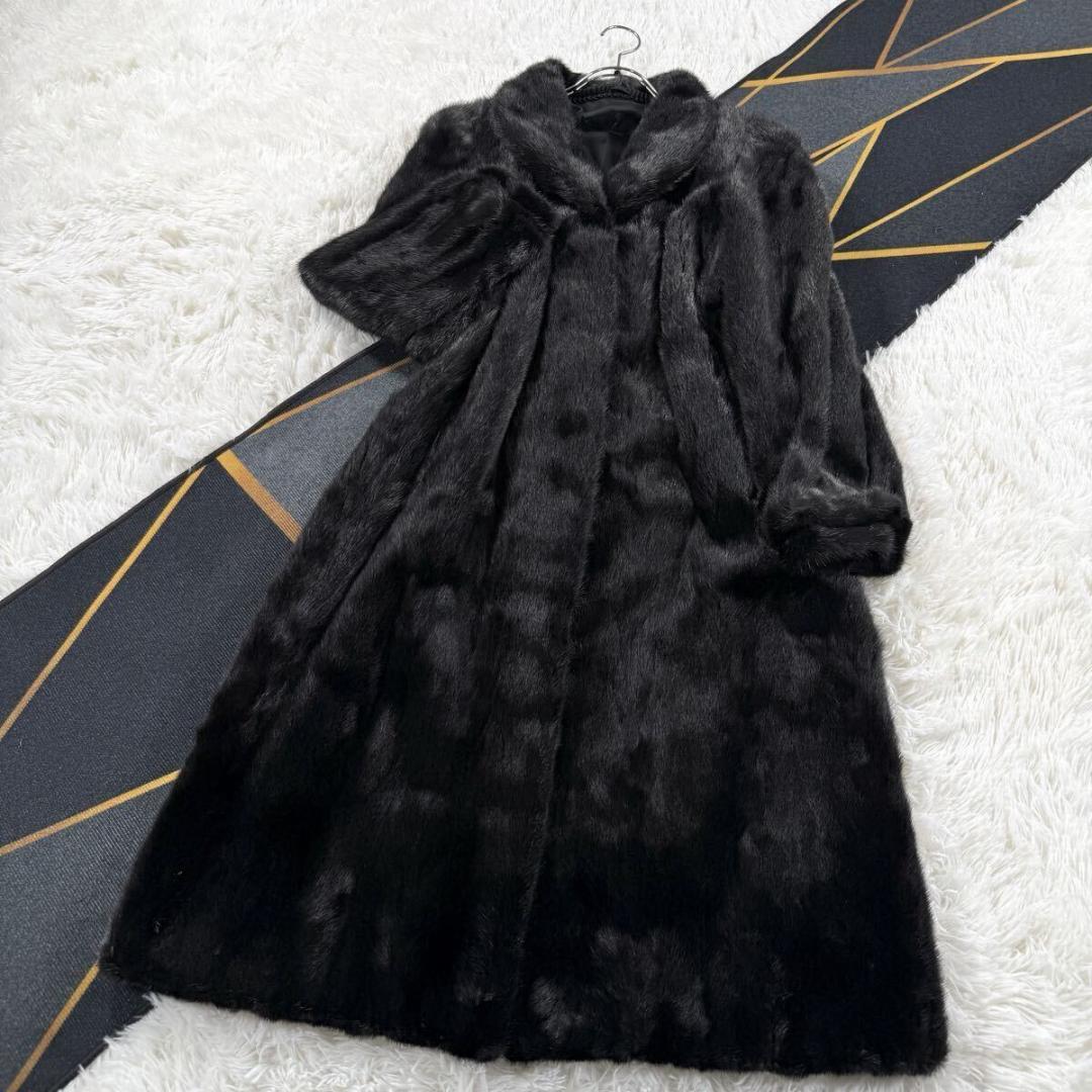 美品 総丈113㎝ サガミンク ブラックミンク コート XL ロング AA190