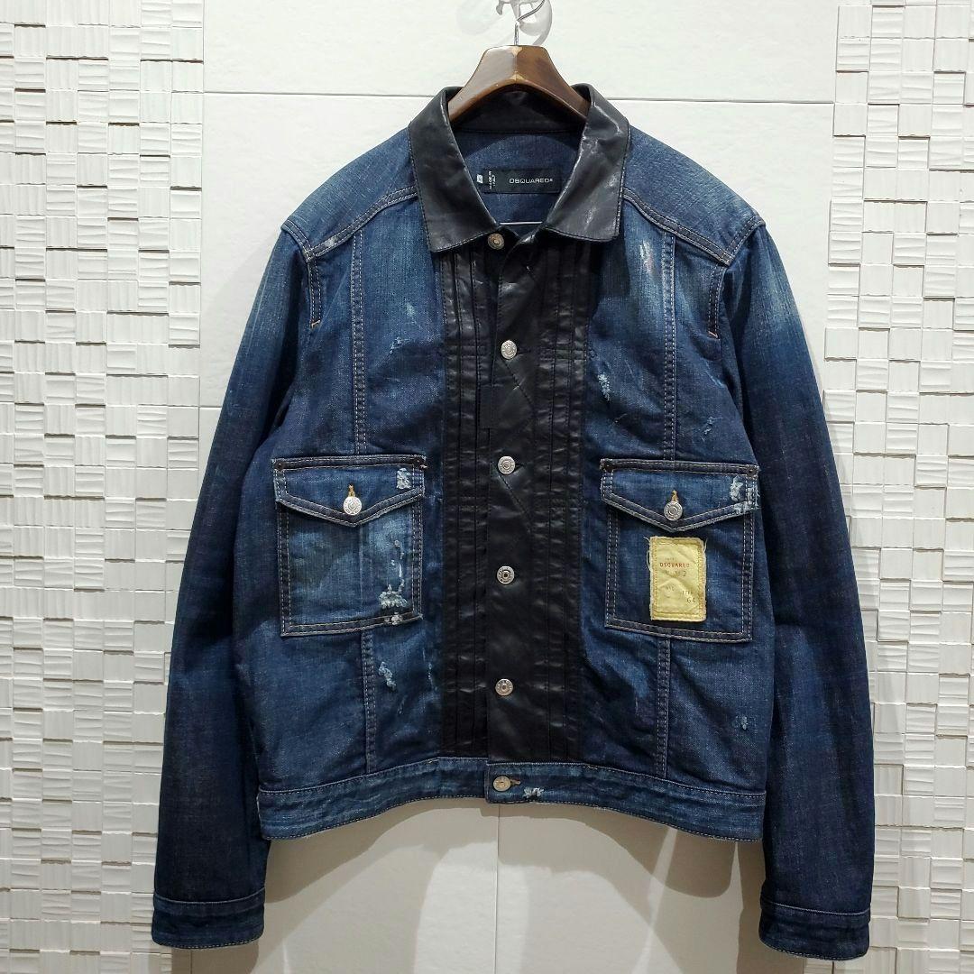 【レア！美品、XL相当】DSQUARED2 レザー切替 デニムジャケット、シャツ