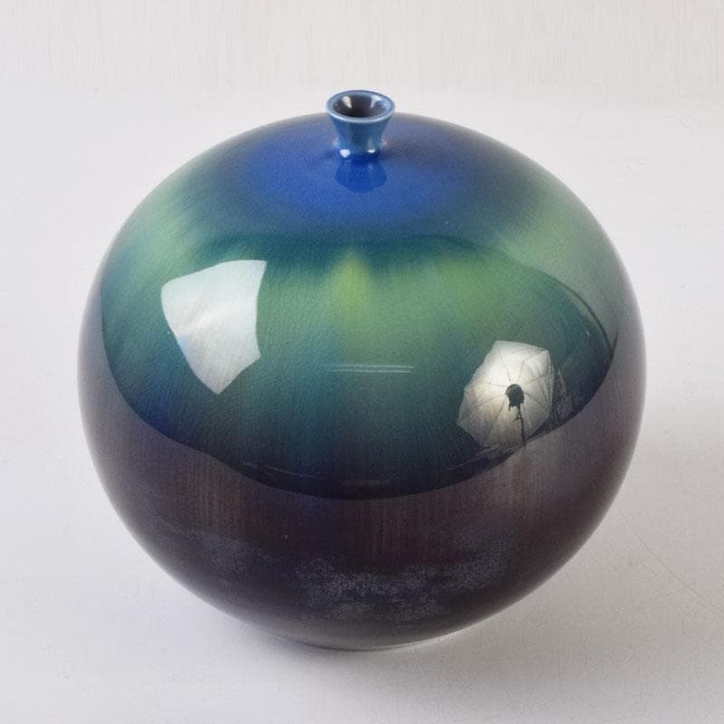 ジ〜p　柳雨軒　三代八十吉　徳田正彦作　彩釉　耀彩　壷　M　R9162H