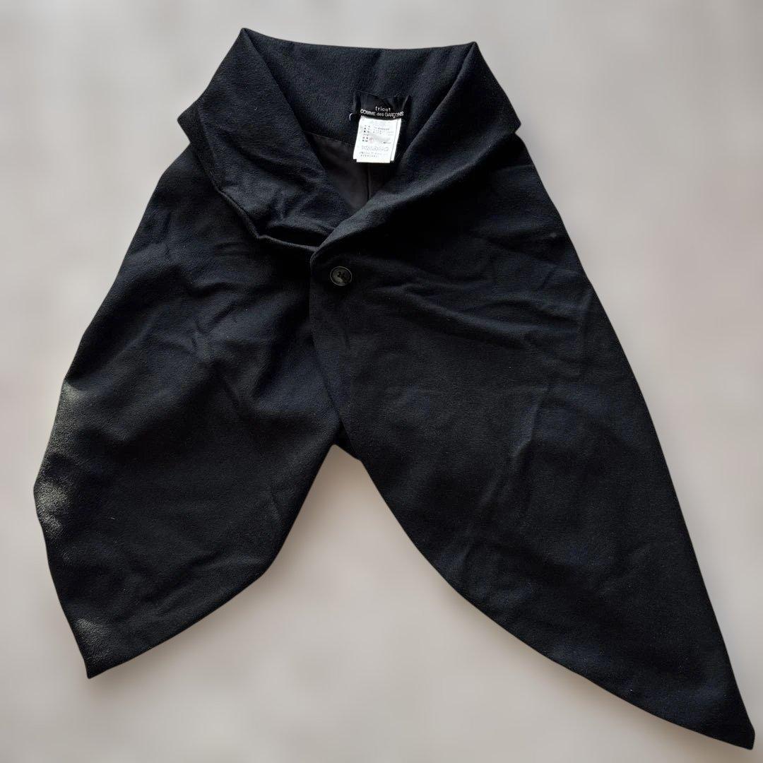 ビンテージ【カシミヤ100%】トリココムデギャルソン　変形ポンチョ　黒　丸襟