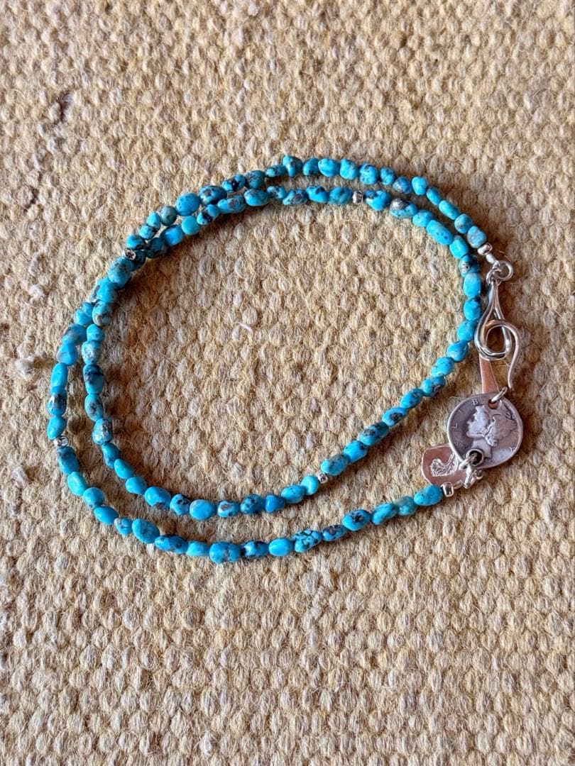 レアLarry smith メタル付きターコイズ ビーズ ネックレス　55cm