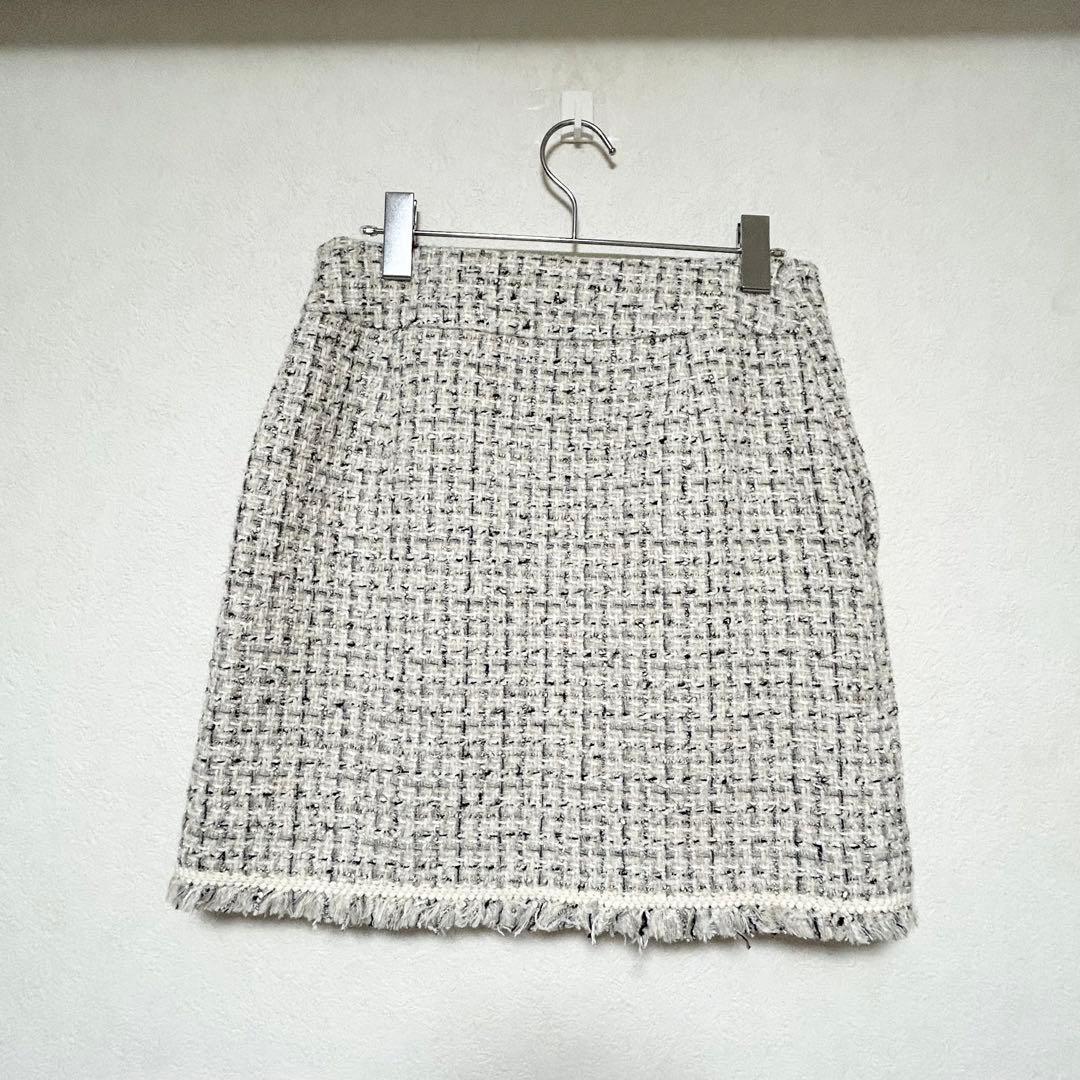 タグ付きPinky&dianne ミックスツイードミニスカート ホワイト系 38