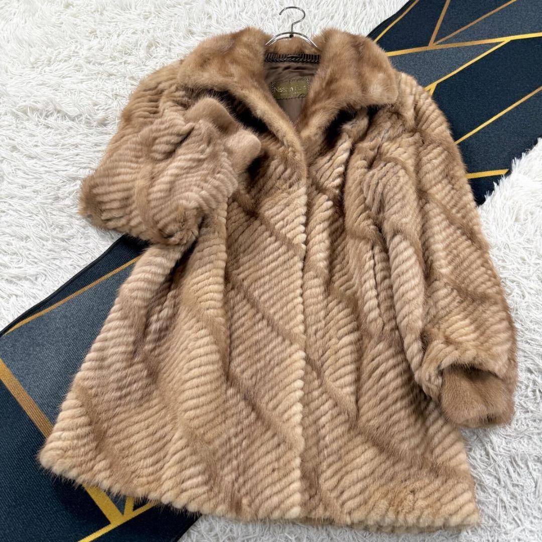 総丈88㎝ パステルミンク ファーコート リアルファー 本毛皮 XL AA071