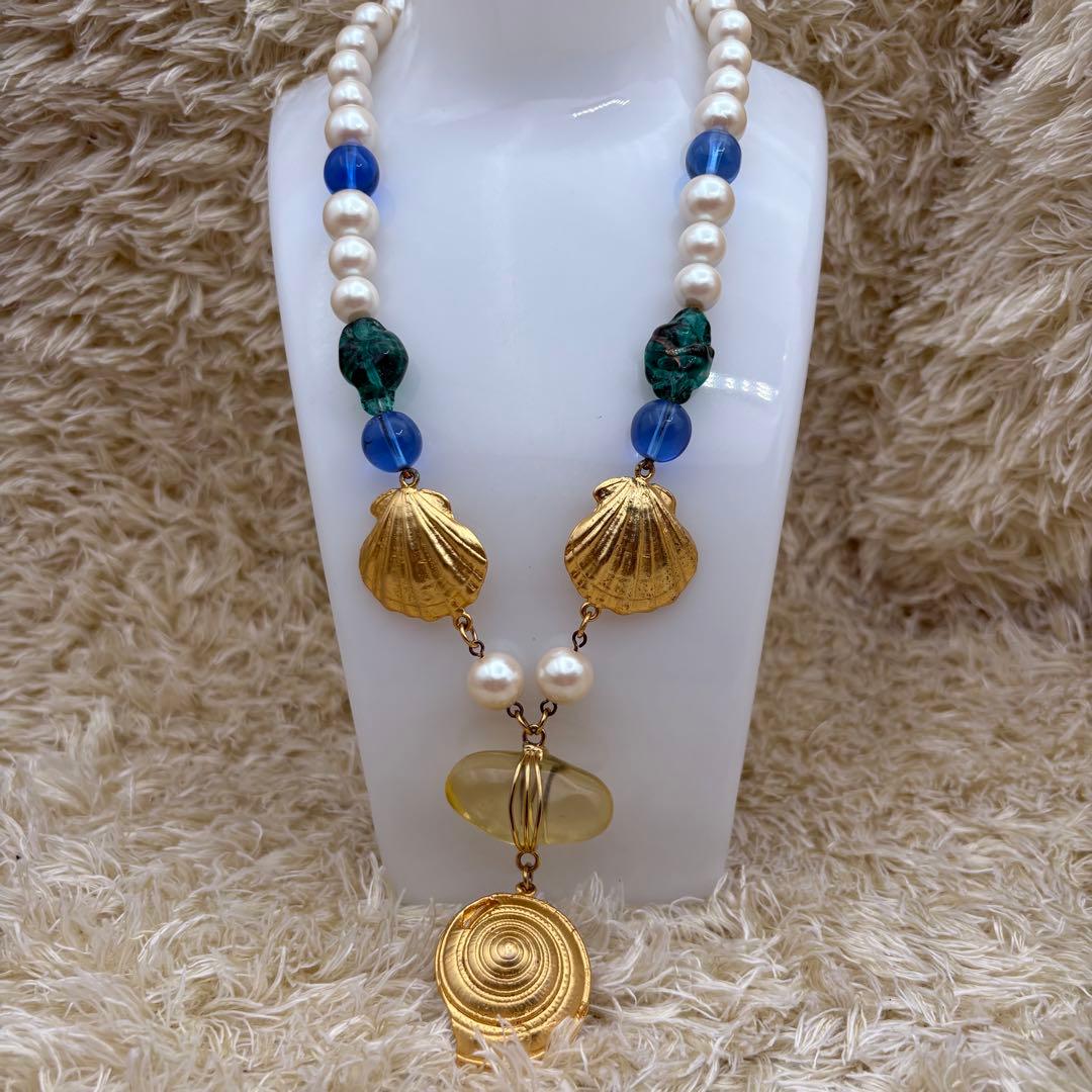 KENZO ケンゾー　シェル　カラーストーン　フェイクパール　ネックレス