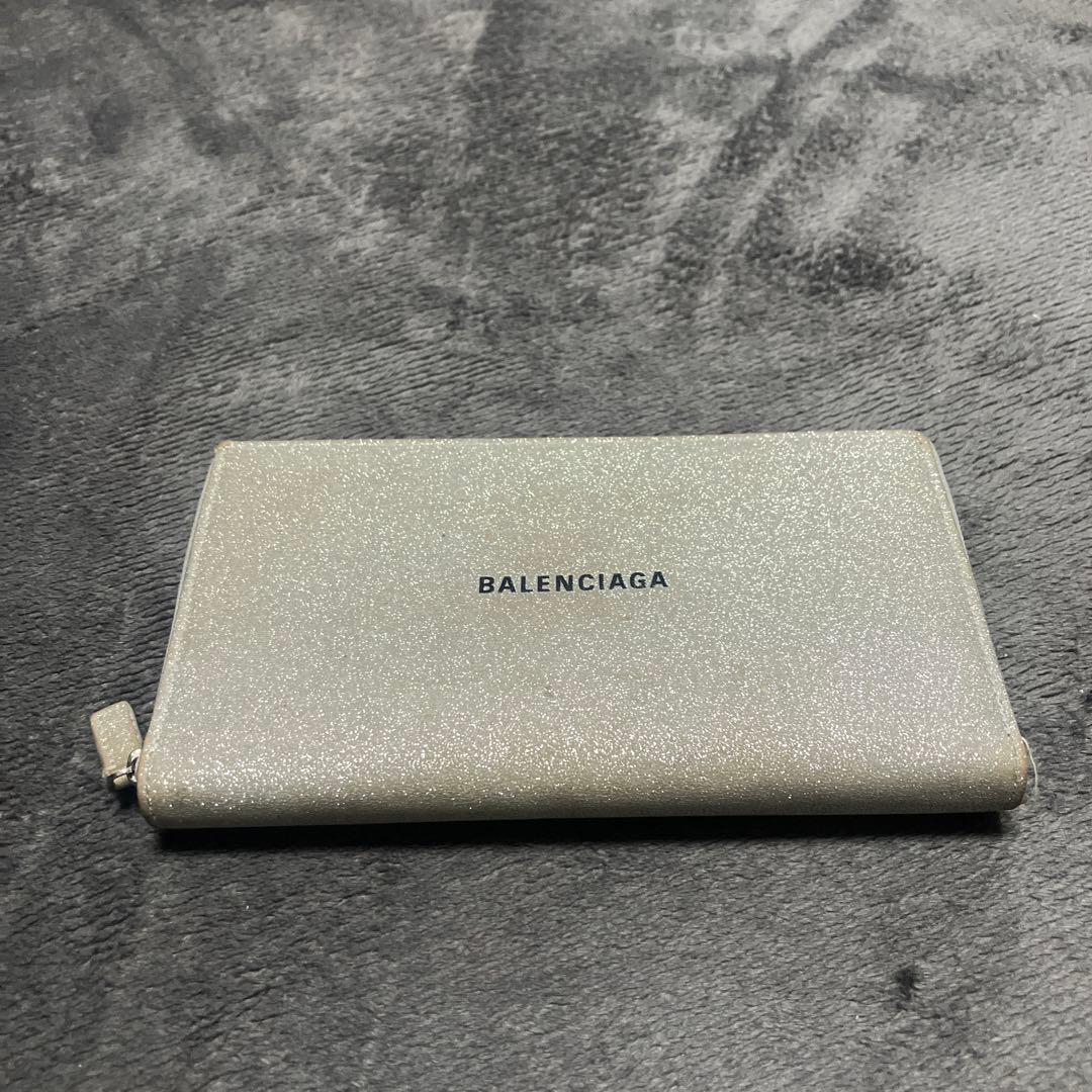 バレンシアガ　長財布　グリッター　キラキラ　銀色　シルバー