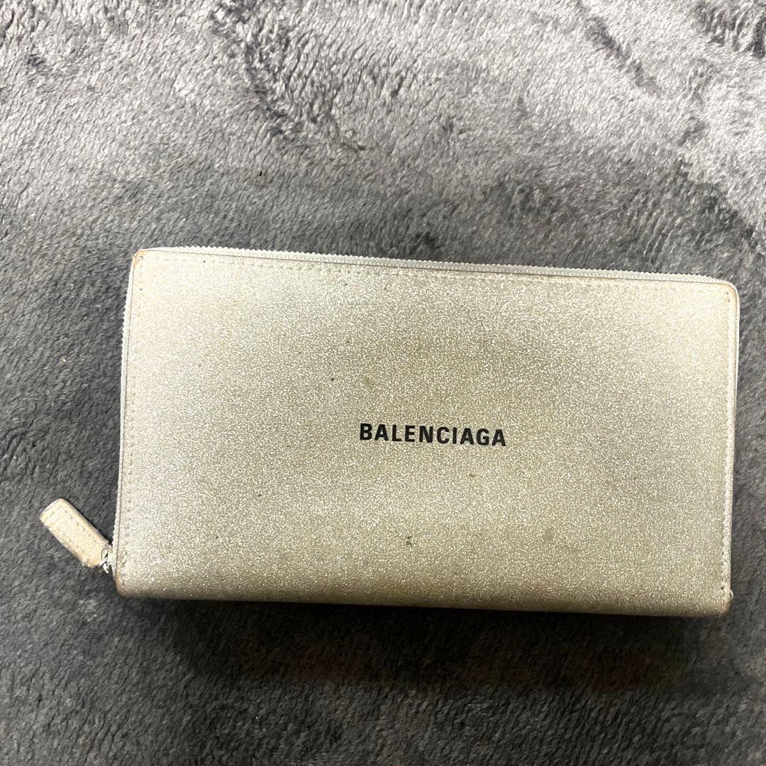 バレンシアガ　長財布　グリッター　キラキラ　銀色　シルバー