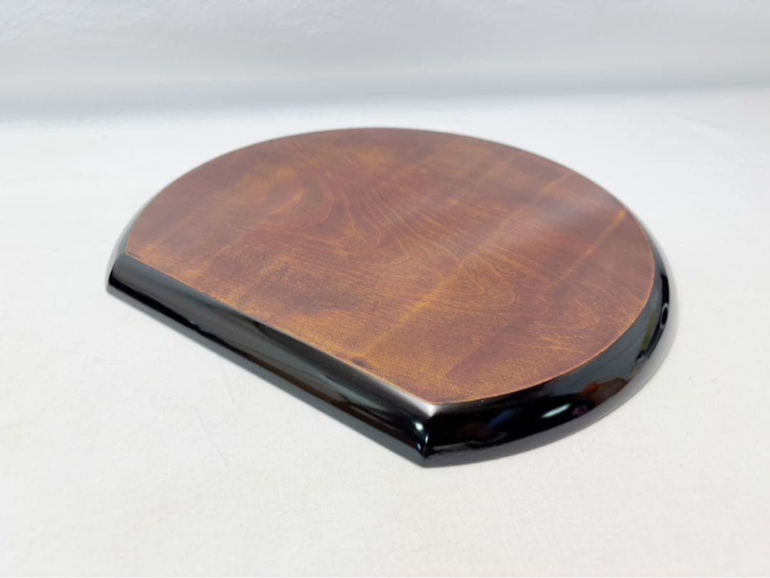 未使用 懐石道具 天然木製 点心盆 半月膳 黒塗 会席膳 5客揃 銘々盆栞 共箱