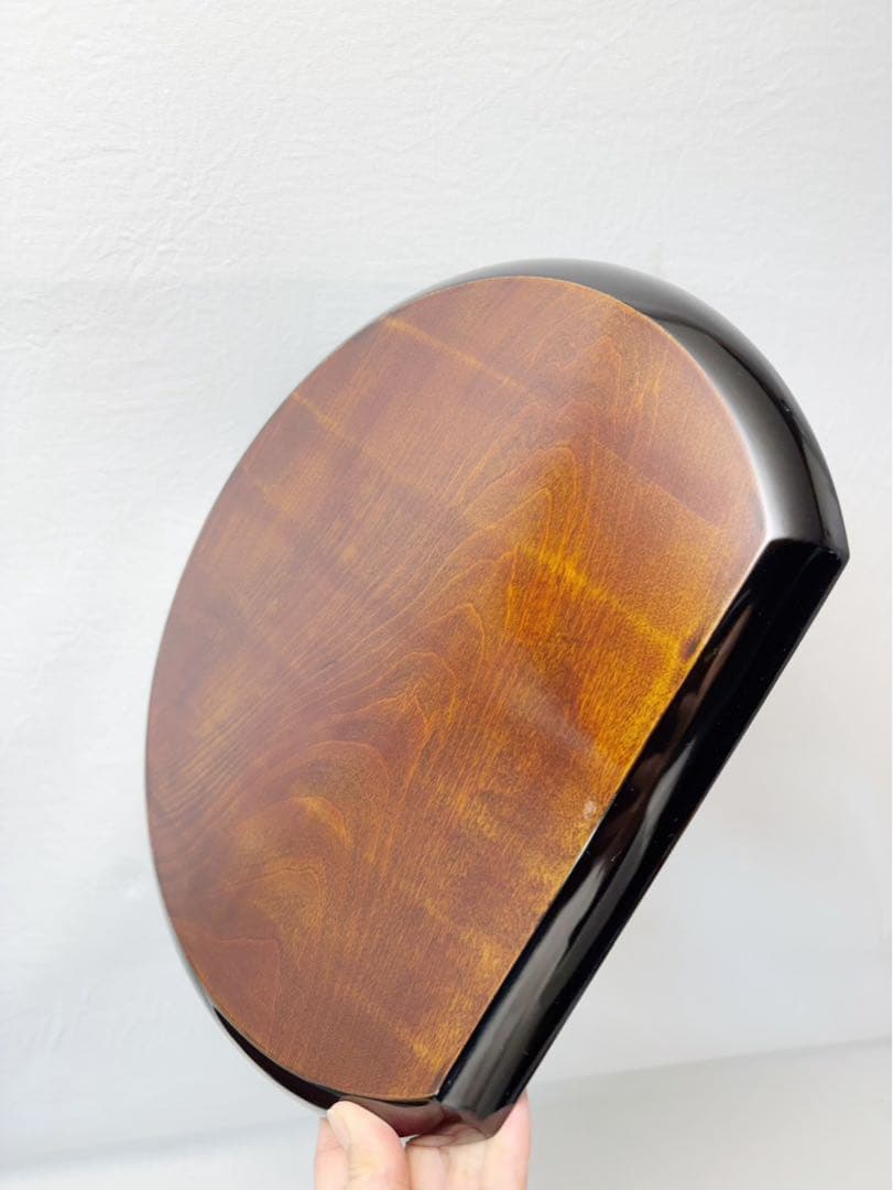 未使用 懐石道具 天然木製 点心盆 半月膳 黒塗 会席膳 5客揃 銘々盆栞 共箱