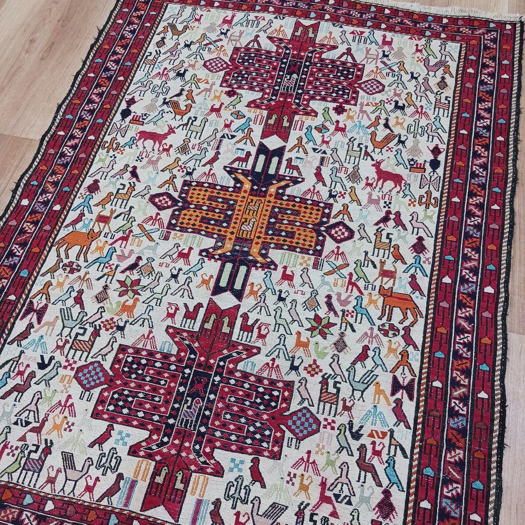 専用Y2773 イラン キリム ウール 手織り ラグマット 138×106㎝