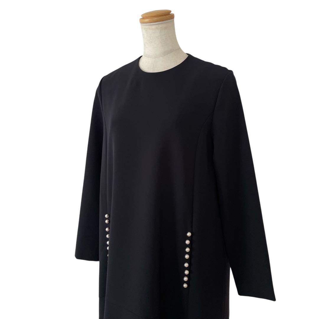 組曲 WEB限定コンフォータブルドレープ ワンピースAライン 紺 パール M