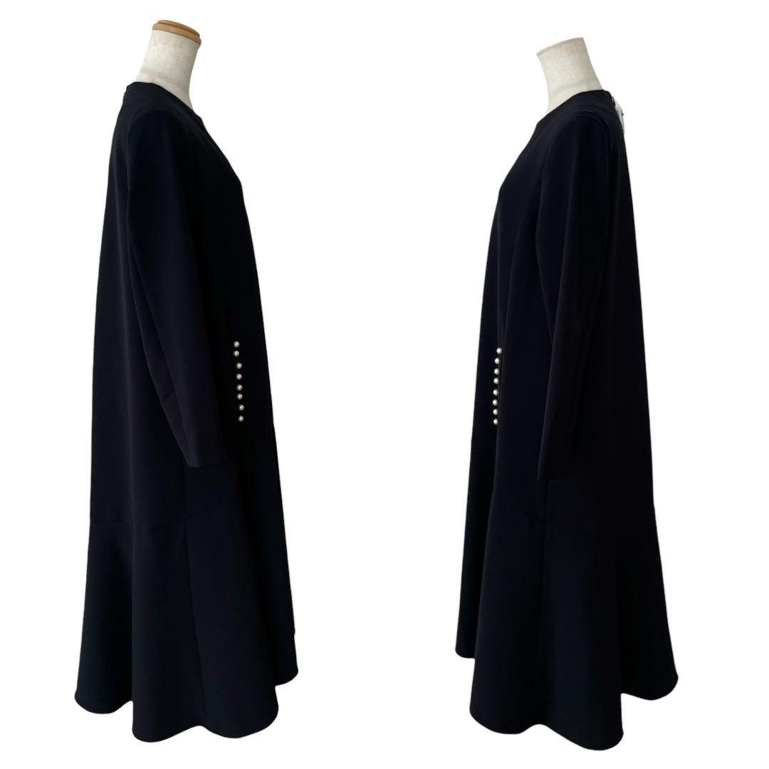 組曲 WEB限定コンフォータブルドレープ ワンピースAライン 紺 パール M